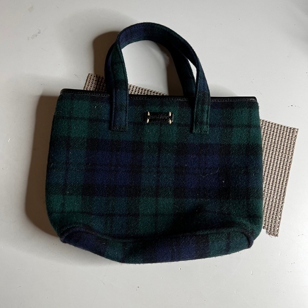 Pendleton Wool Mini Tote Bag Black Watch Tartan Plaid Small Handbag Navy Green